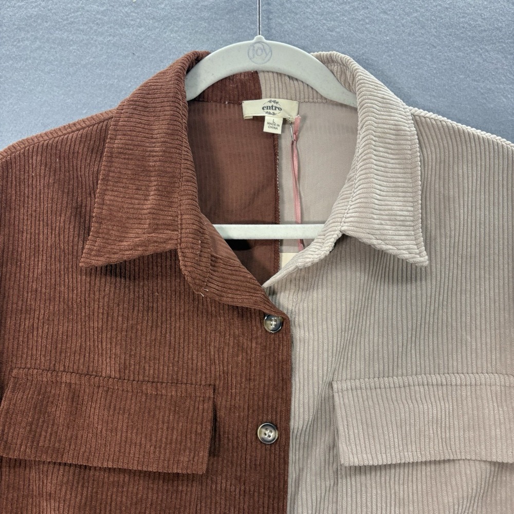 Entro Womens Large Corduroy Colorblock Shacket Tunic Cottage Boho Casual Preppy - Picture 4 of 12